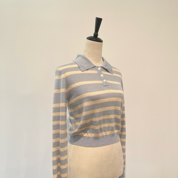 Cider Blue Cream Stripe Collar Long Sleeve Sweater Top - Picture 6 of 9